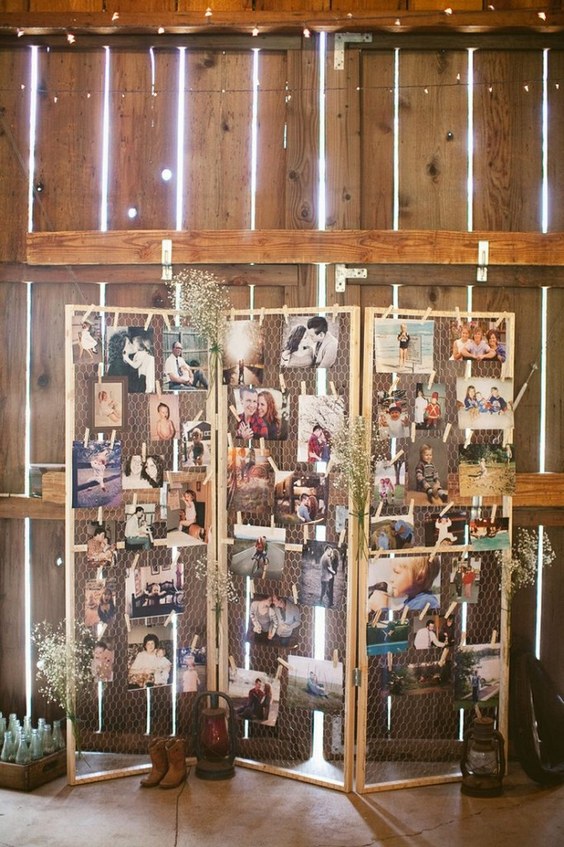 rustic country barn wedding photo display ideas