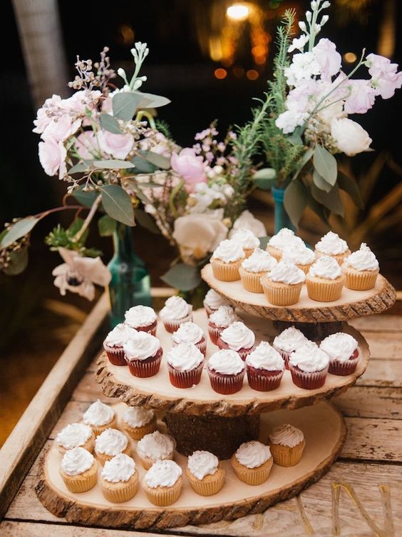 rustic style cupcake dessert table