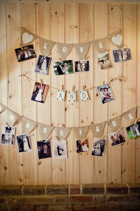 rustic wedding photo display idea