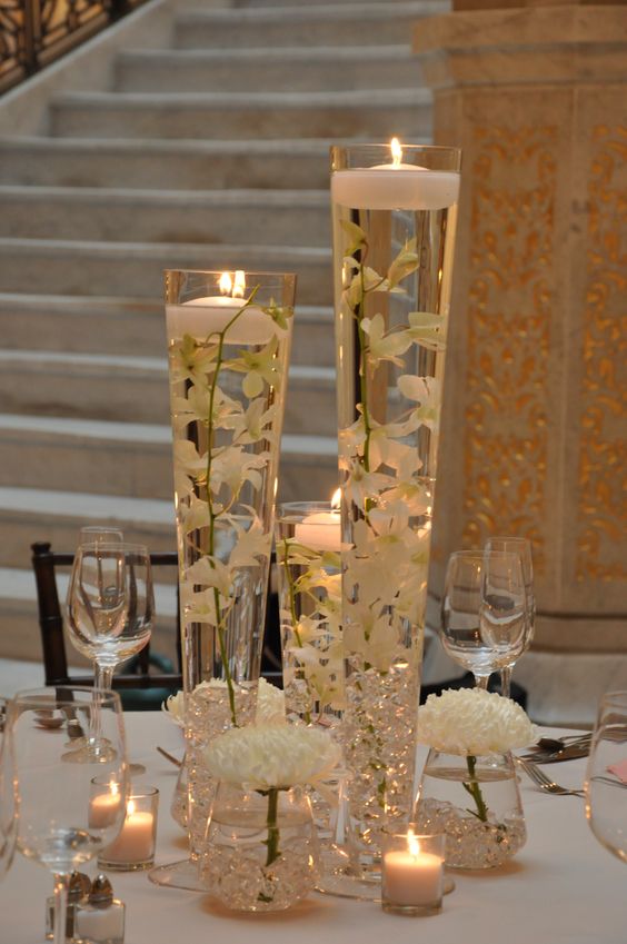 simple all white wedding centerpiece.