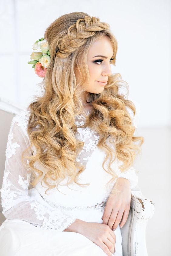 Braids and curls wedding hairstyle