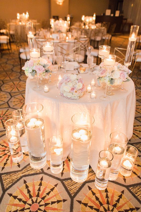Candle lit wedding reception