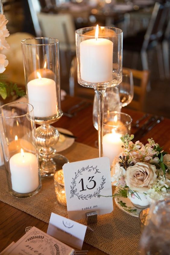 Chic candles wedding centerpiece idea;