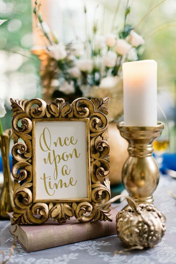 Fairy tale vintage gold wedding centerpiece