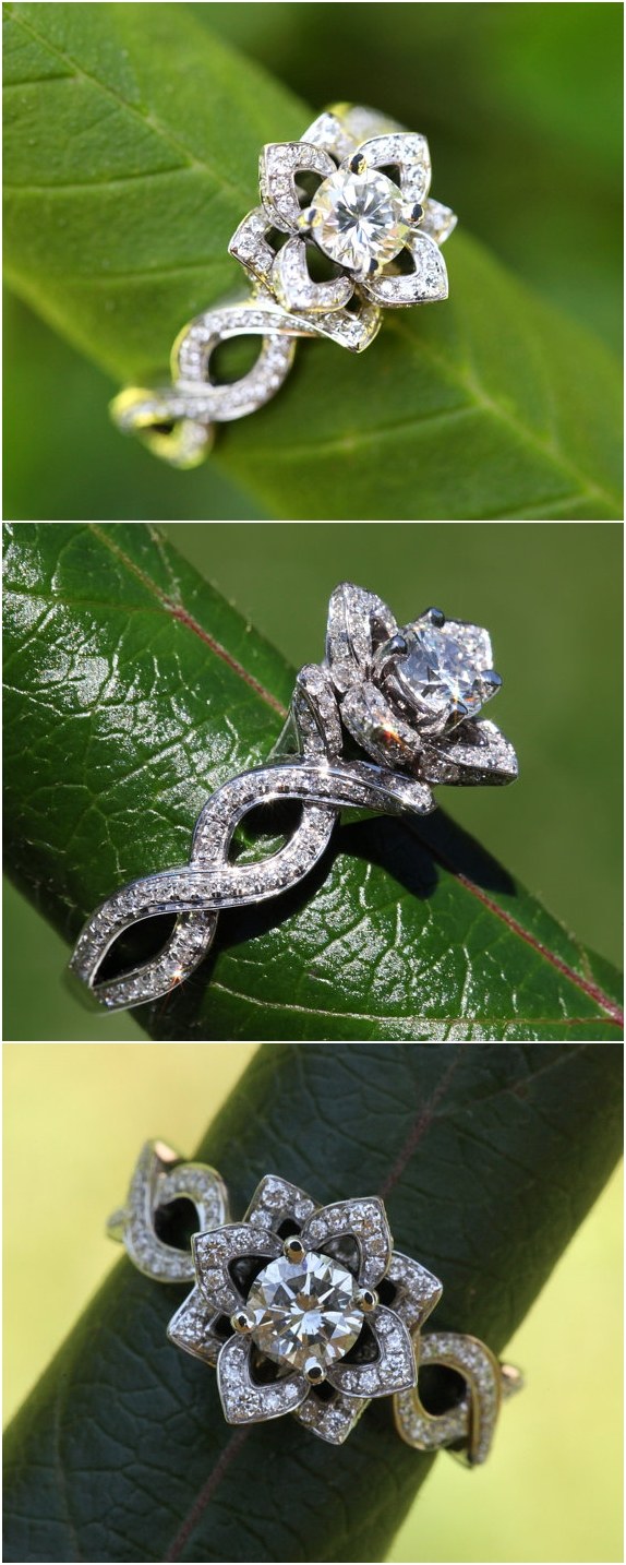 Flower Lotus Rose Diamond Engagement or Right Hand Ring1