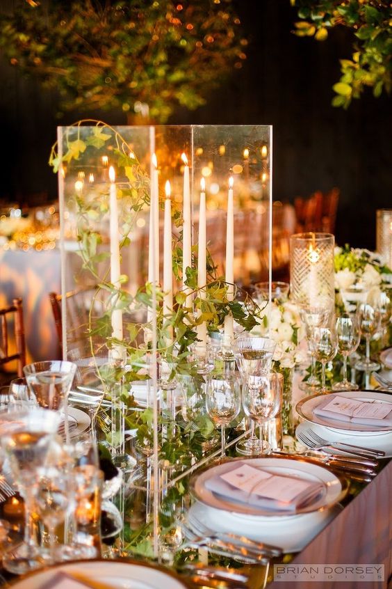 Glamorous ballroom candle wedding centerpiece