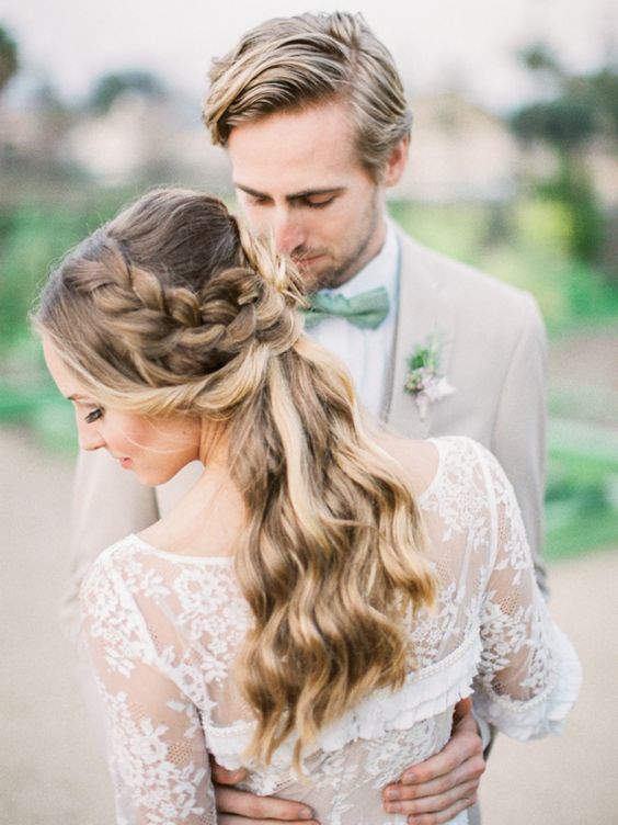 Gorgeous braided half-up wedding hairstyle