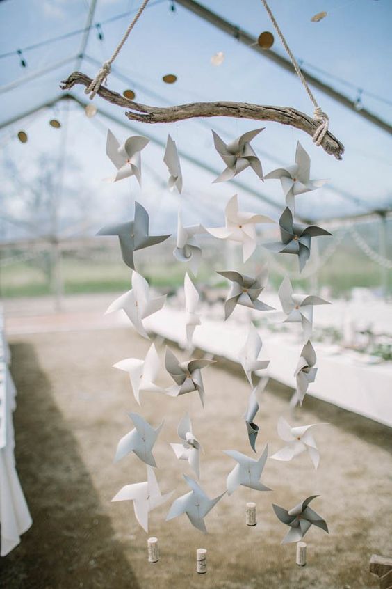 Hanging pinwheel wedding decor