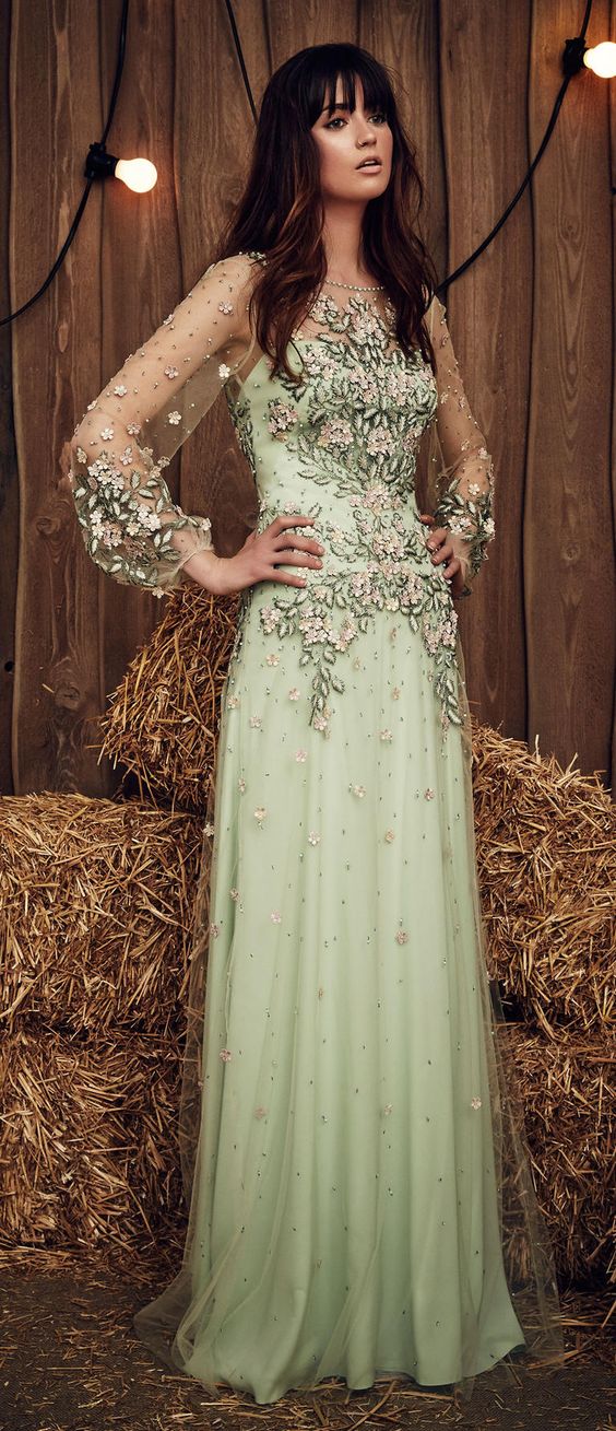 Jenny Packham Spring 2017 mint long sleeves wedding dress