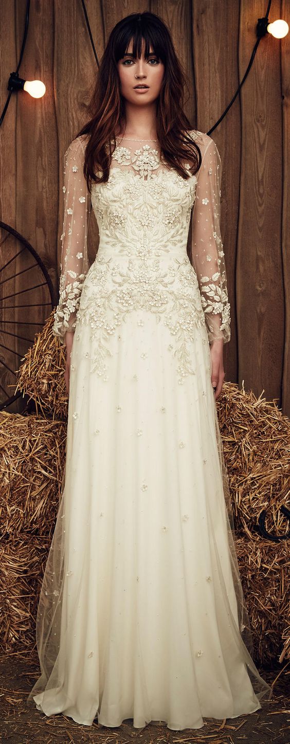 Jenny Packham Spring 2017 vintage long sleeves wedding dress
