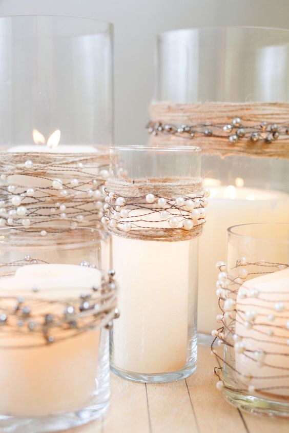 Pearl Beads on Wire Garland with Natural Jute Twine for Rustic Wedding