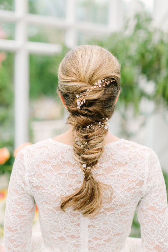 Pretty fishtail braid wedding hairstyle
