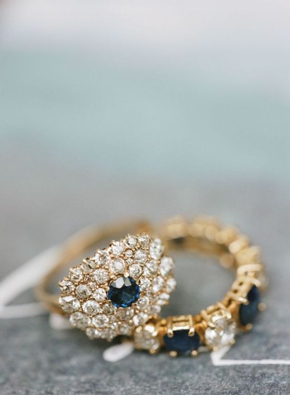 Sapphire + diamond gold rings