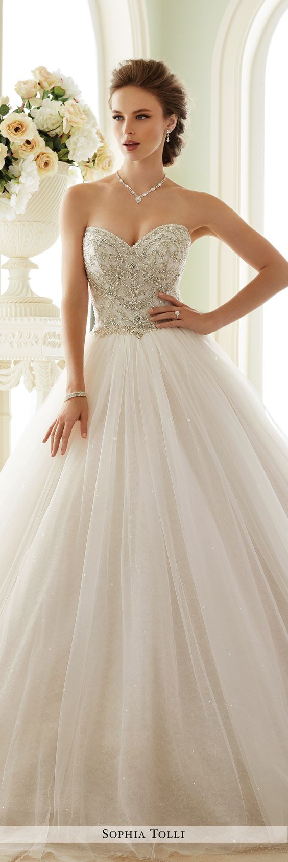 Sophia Tolli Fall 2016 tulle ball-gown-wedding-dress with hand beaded bodice