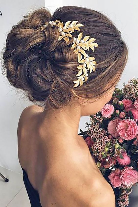 Ulyana Aster wedding updo hairstyle with good hair headpiece
