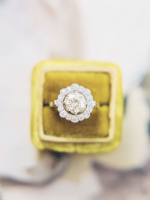 Trend We Love: 20 Floral-Inspired Engagement Rings 10 Vintage diamond halo ring from Trumpet & Horn photo by Sawyer Baird