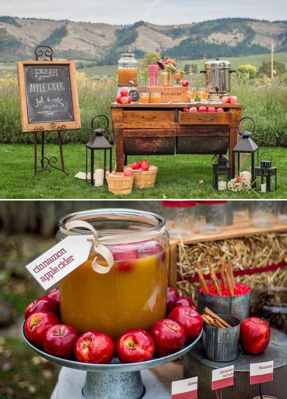 Warm apple cider fall wedding table decor