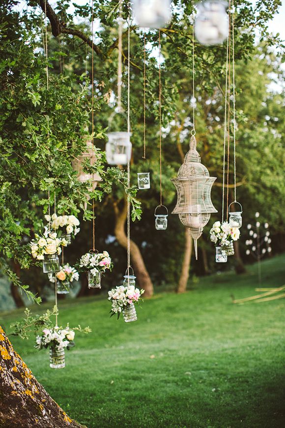 backyard garden hanging flowers wedding decor