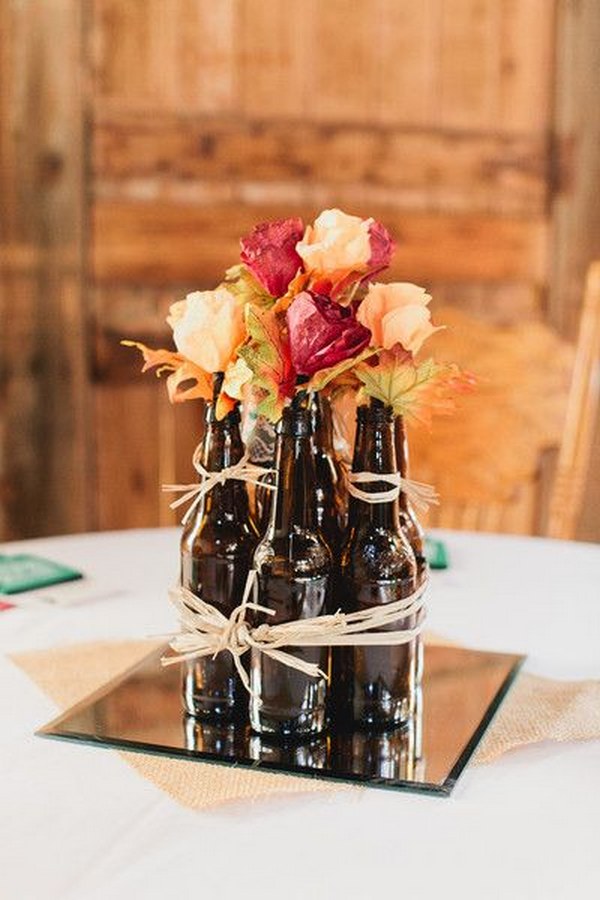 beer bottles used as centerpieces