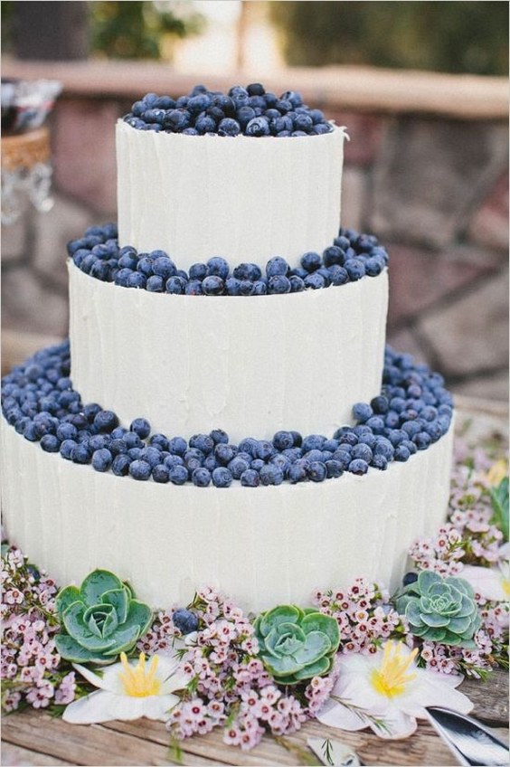 blueberry wedding cake with succulent border