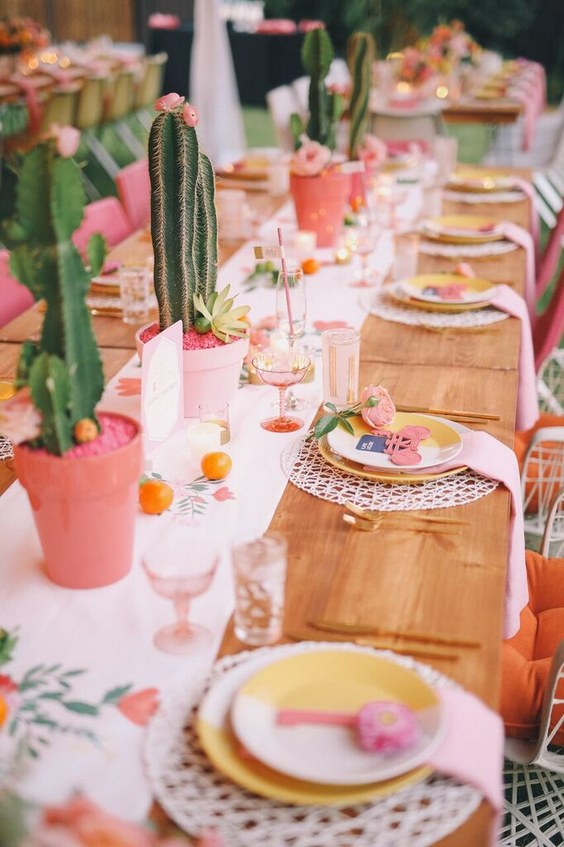 bohemian cactus wedding table decor