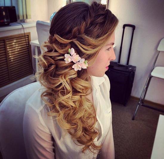 braided wavy bridal hairstyle via antonina roman