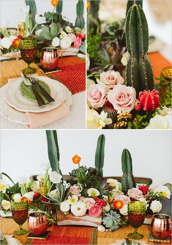 cactus and rose table decor