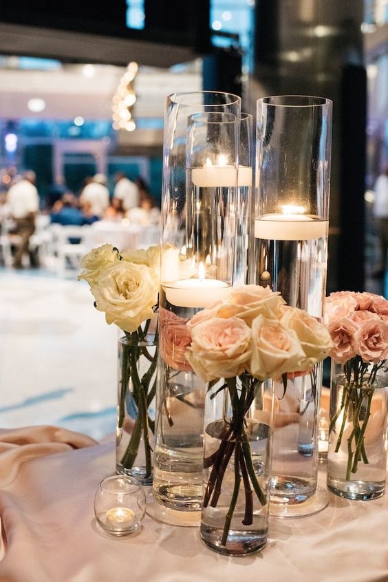 chic simple roses candle wedding centerpiece idea