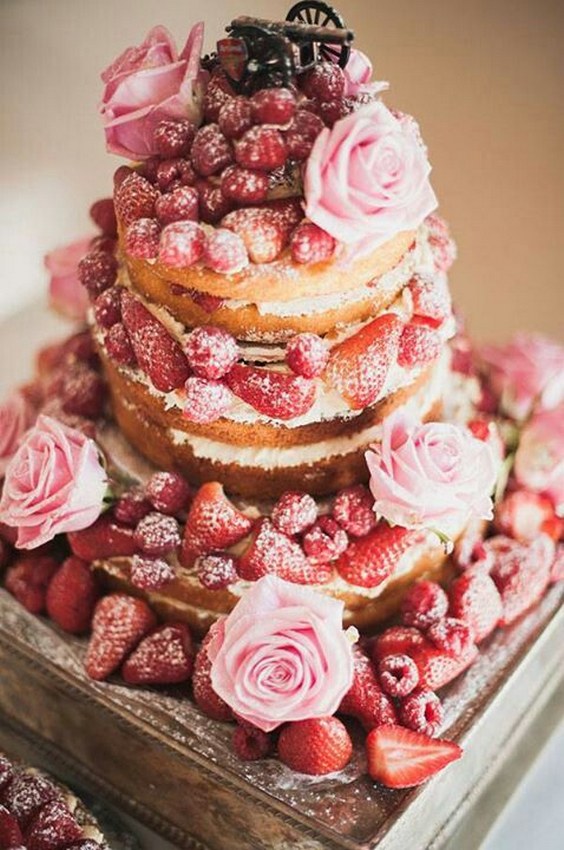 dusted strawberries naked wedding cake