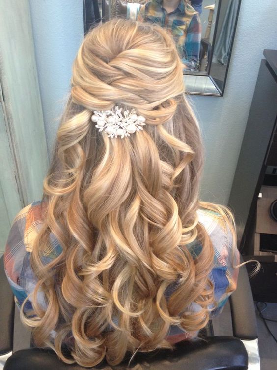half up half down long wavy hairstyle for wedding