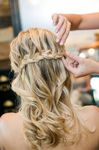 half-up-half-down waterfall braided wedding hairdo