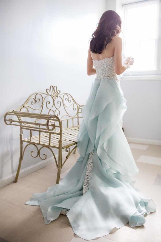 light blue wedding dress idea via THEO MILO PHOTOGRAPHY