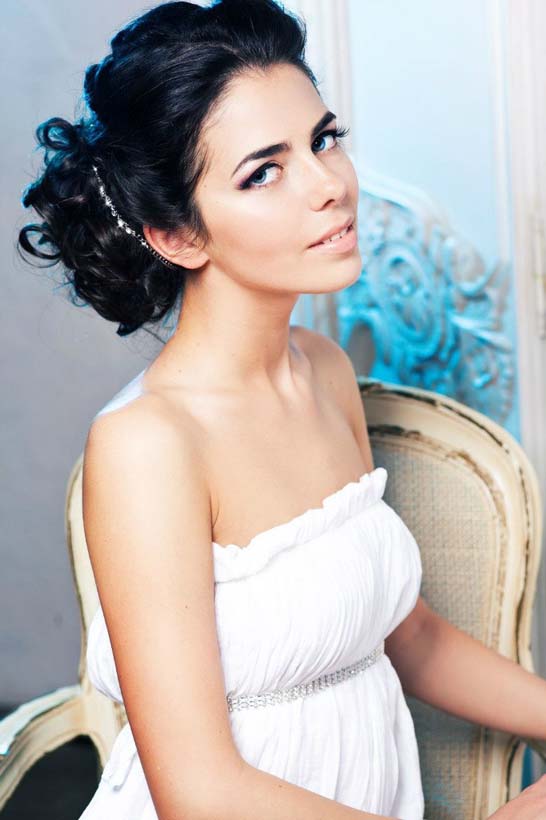 long wavy wedding updo hairstyle with wedding makeup via aleksandra prudnikov