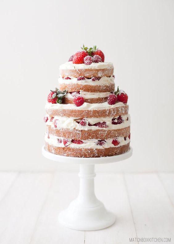 naked wedding cake,simple wedding cake,naked strawberry raspberry shortcake