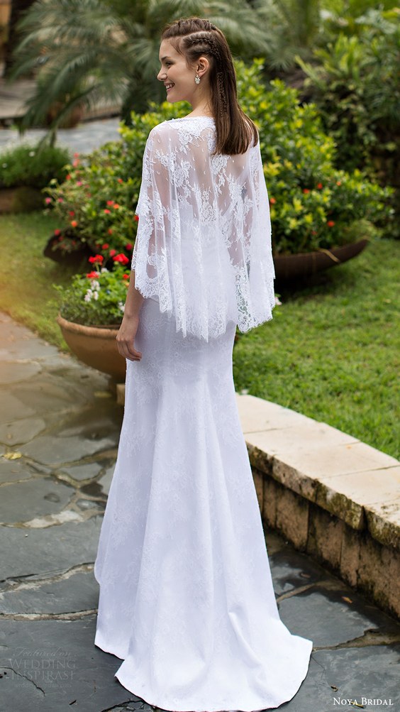 noya bridal 2016 cape flutter sleeves v neck sheath lace wedding gown