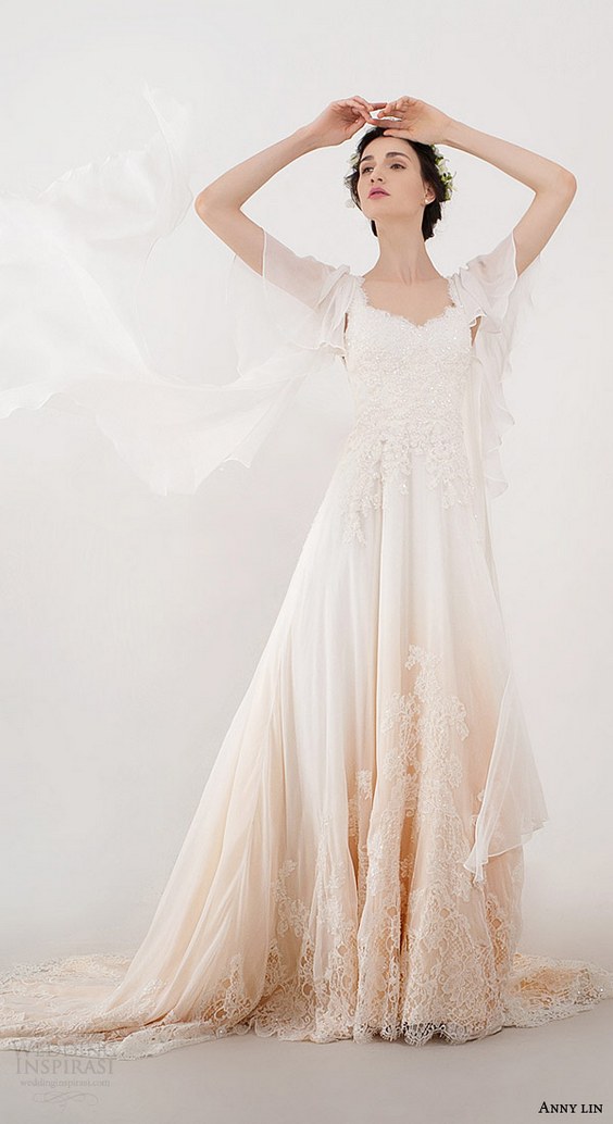 Anny Lin Bridal 2016 sleeveless deep vneck illusion sheath wedding dress