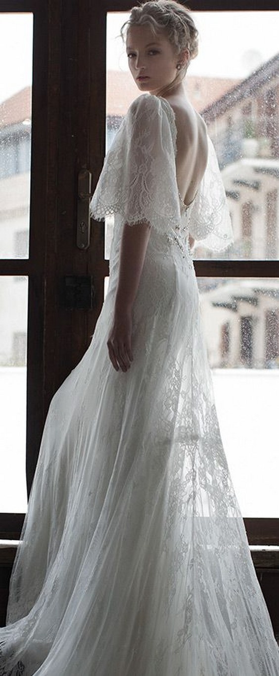 persy bridal spring 2016 half scalloped bell sleeves open back romantic lace wedding dress