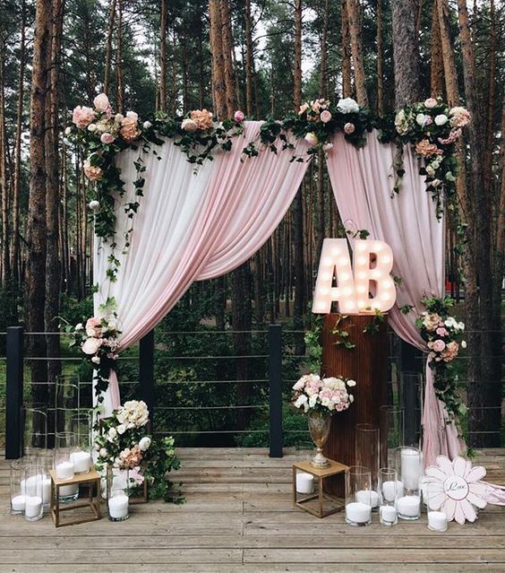 rustic blush pink wedding arch