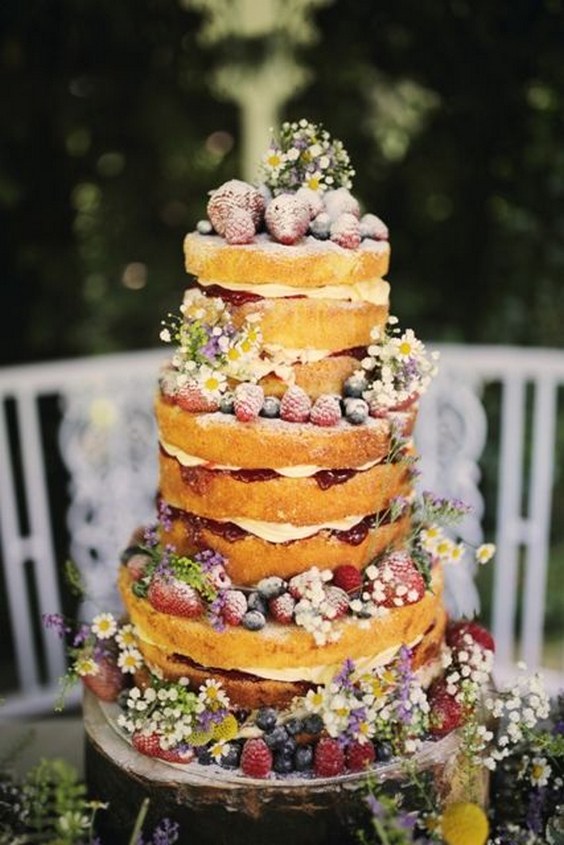 rustic naked mixed berry wedding cake