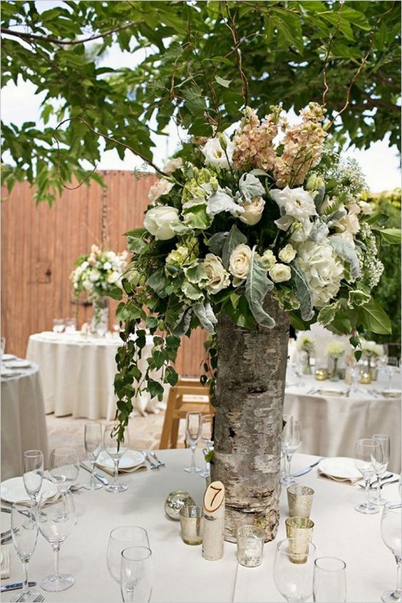 tall birch tree vases as table centerpieces