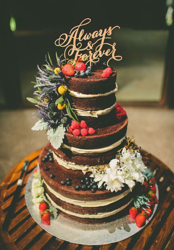 three tier naked floral cake topper decorations