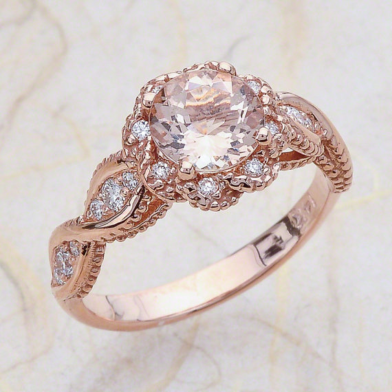 14K Vintage Rose Gold Engagement Ring Center