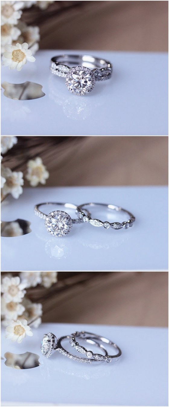 1ct Brilliant Moissanite Engagement Ring Set Solid 14K White Gold Wedding Ring Set Moissanite Ring Set