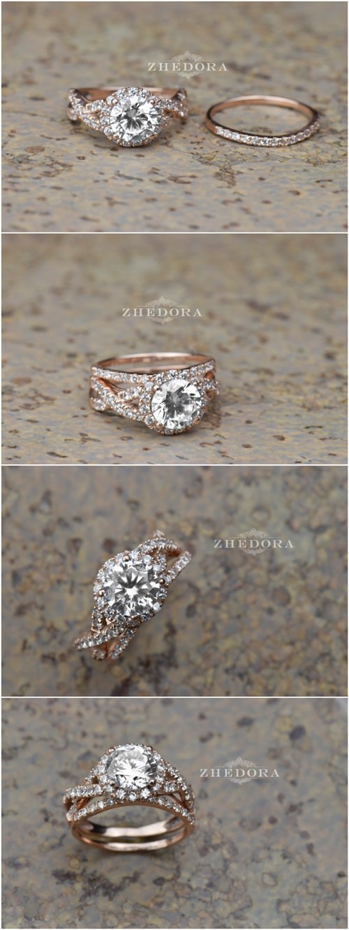 2.15 CT Round Cut Engagement Ring band set in Solid 14k or 18k Rose Gold Bridal