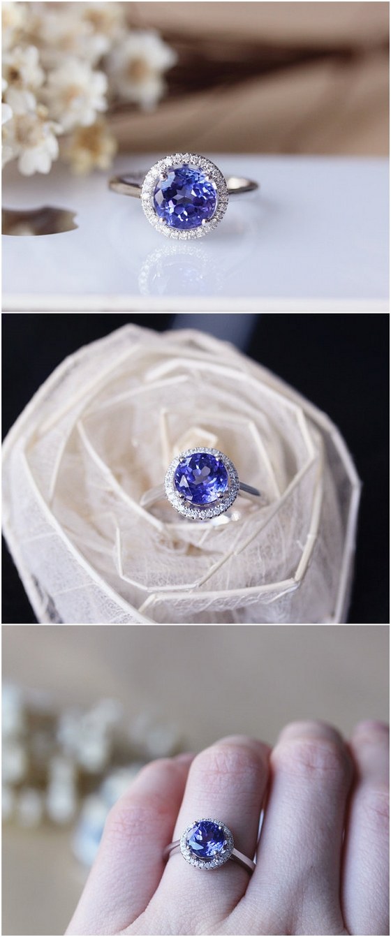 8mm Round Tanzanite Ring Solid 14K White Gold Wedding Ring