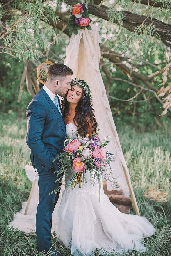 Bohemian Wedding Bouquet and Teepee