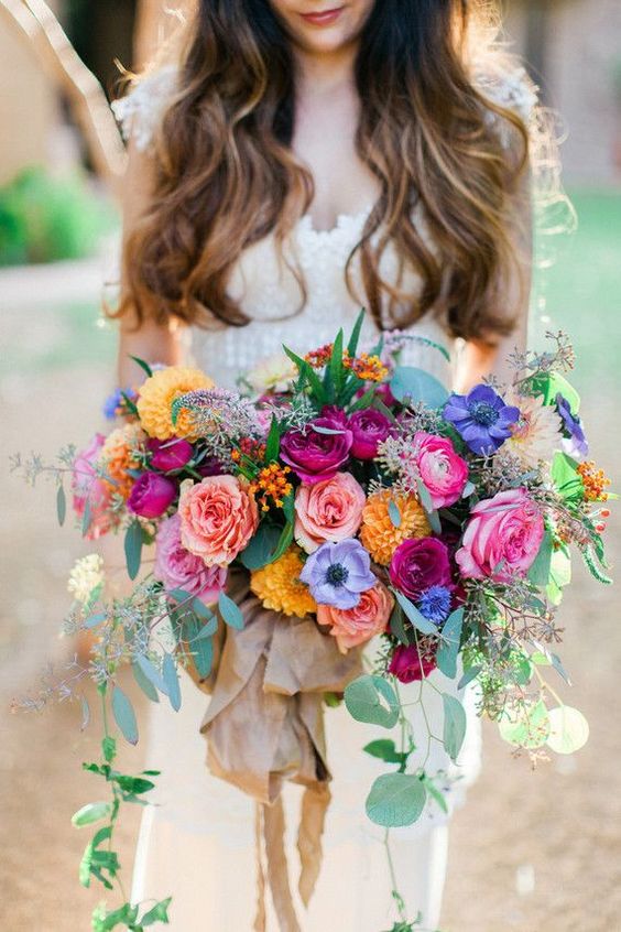 Colorful Bohemian bridal bouquet