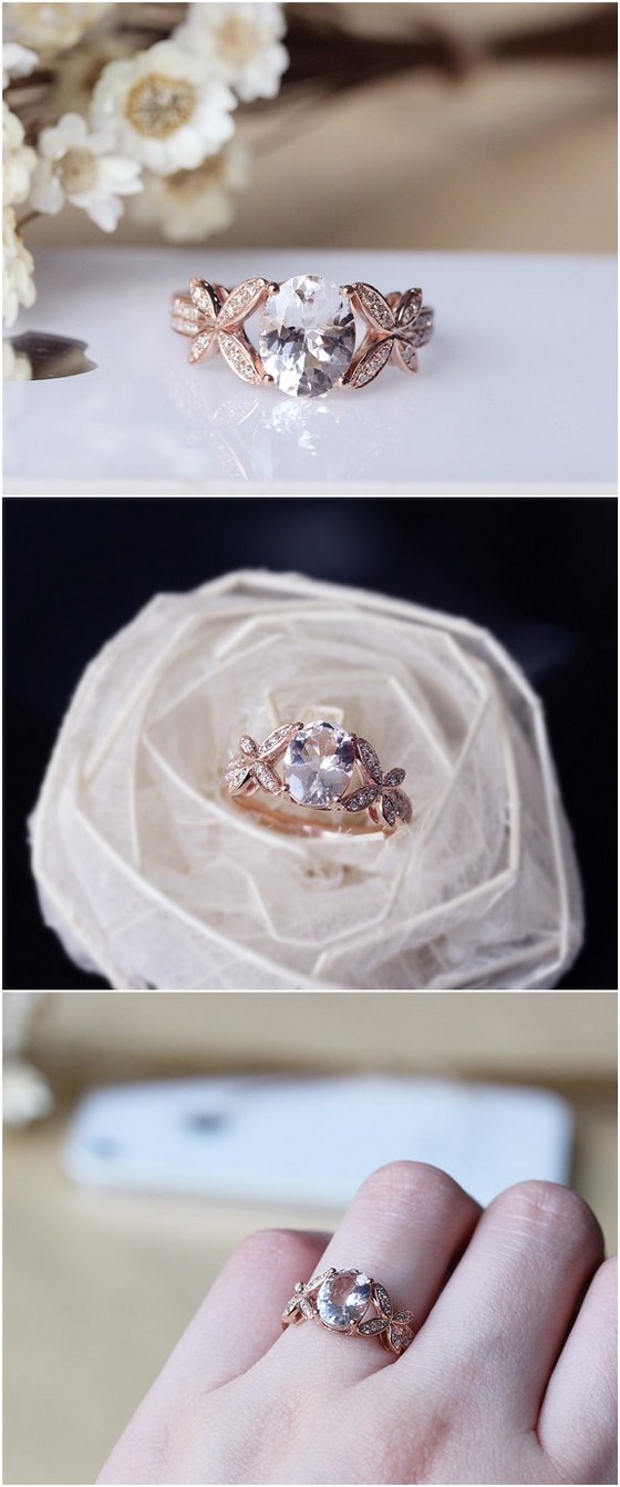 Pink Morganite Ring 7x9mm Solid 14K Rose Gold Oval Morganite Engagement Ring Wedding Ring