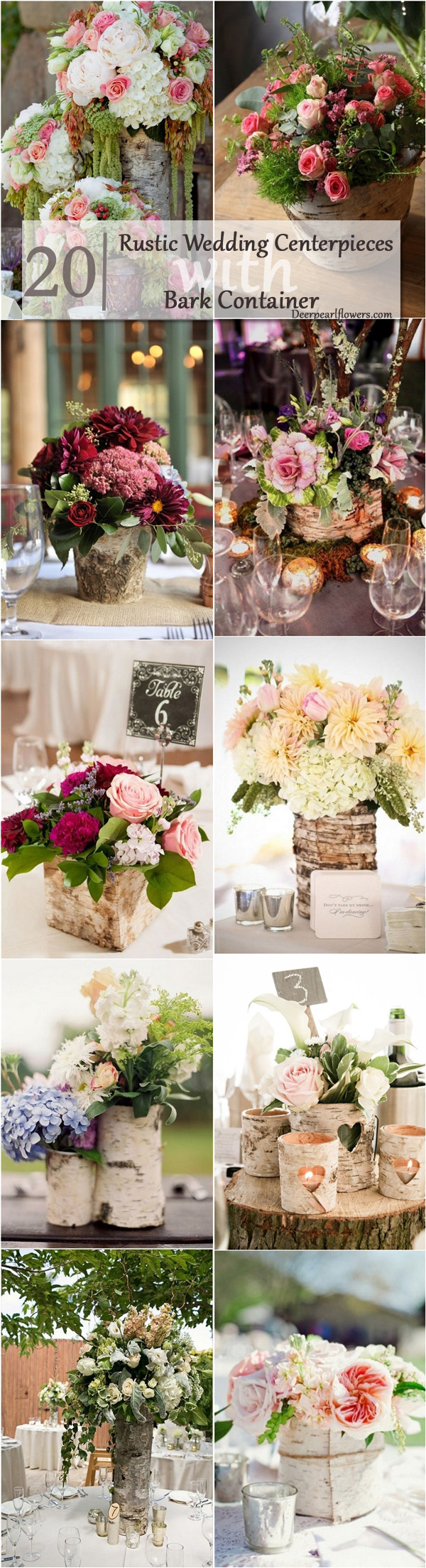 Rustic Country Bark Container Wedding Centerpieces