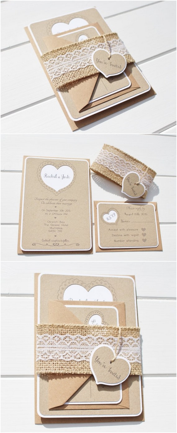 Rustic Wedding Invitation with a Lace and Burlap Belly band